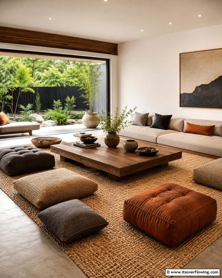 Low Level Seating - 30 Serene Zen Living Room Ideas for Mindfulness