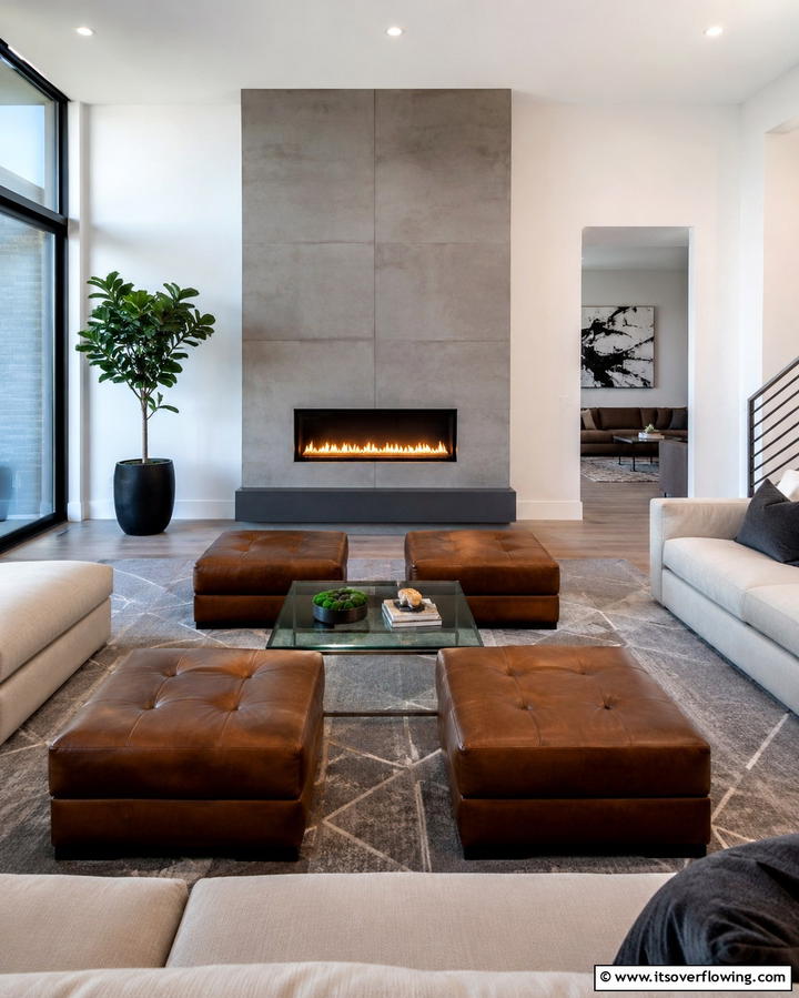 Low Ottomans for Flexible Seating - 25 Fireplace Seating Ideas to Cozy Up Your Living Room