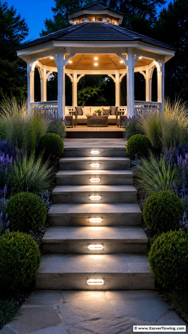 Low Profile Step Lights - 30 Gazebo Lighting Ideas- Ambient Outdoor Illumination