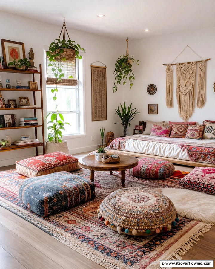 Low Seating Arrangements - 20 Girls Boho Bedroom Ideas for a Chic and Relaxing Space