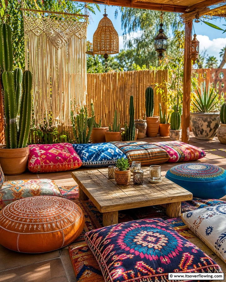Low Seating Arrangements - 25 Cozy Boho Patio Ideas for Relaxing Outdoor Spaces
