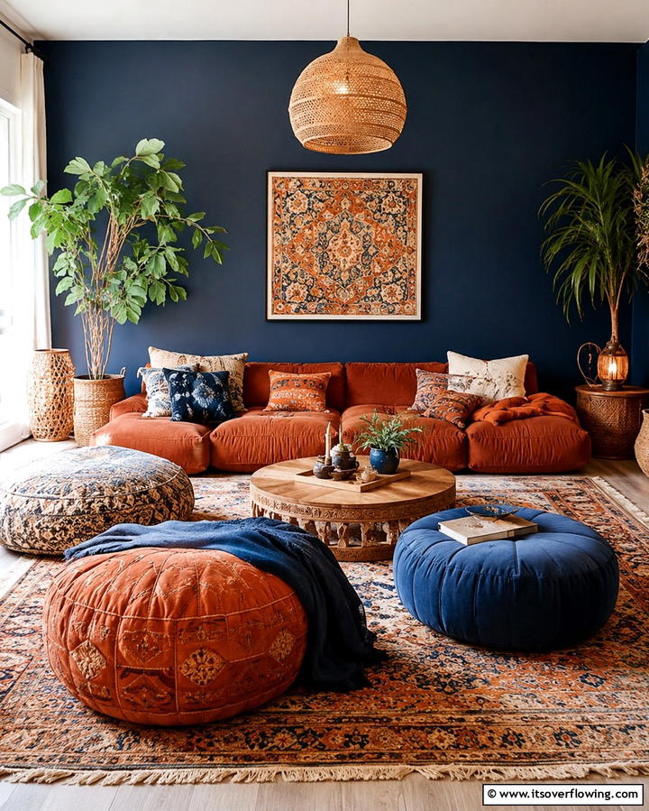 Low Seating Arrangements - 25 Moody Boho Living Room Ideas for a Cozy Vibe
