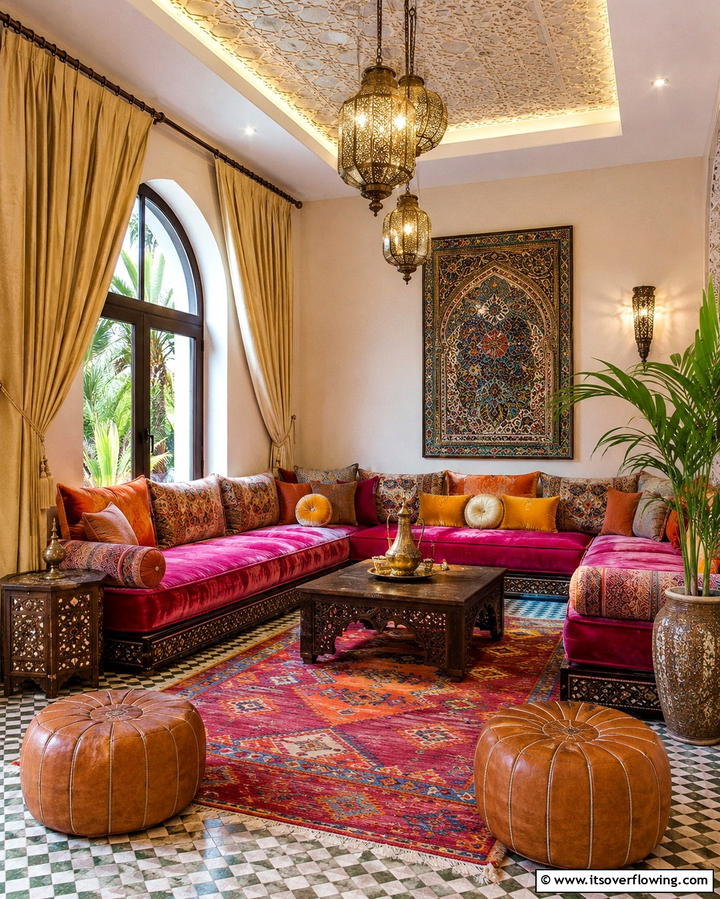 Low Seating Arrangements - 30 Moroccan Living Room Ideas for Exotic Elegance