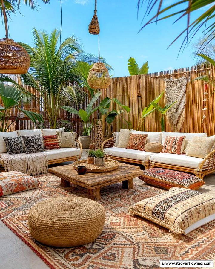 Low Seating Arrangements for a Casual Feel - 25 Cozy Boho Patio Ideas for Relaxing Outdoor Spaces