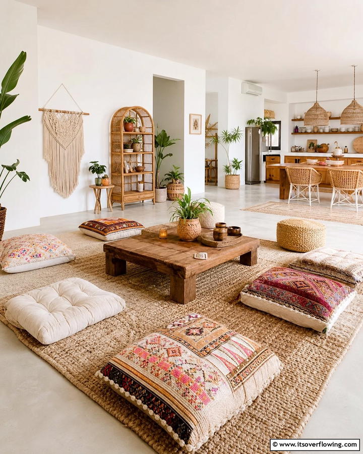 Low Seating for a Relaxed Vibe - 20 Neutral Boho Living Room Ideas for a Relaxing Vibe