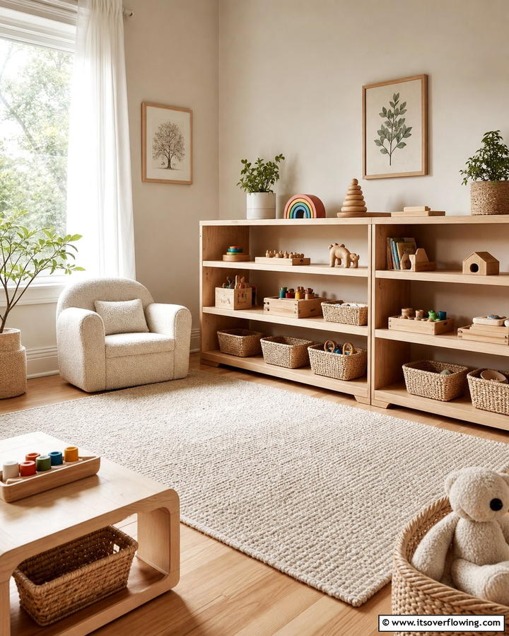 Low Shelving for Accessibility - 25 Montessori Nursery Ideas for a Child-Friendly Space