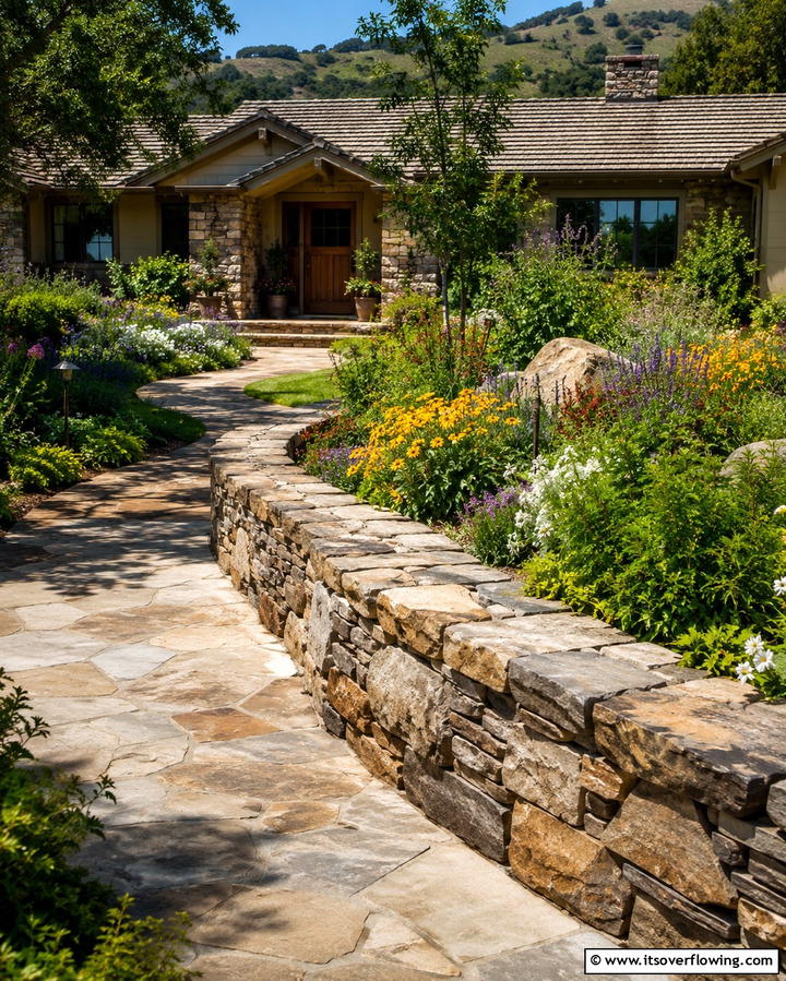 Low Stone Walls - 25 Ideas for Ranch-Style Home Exteriors
