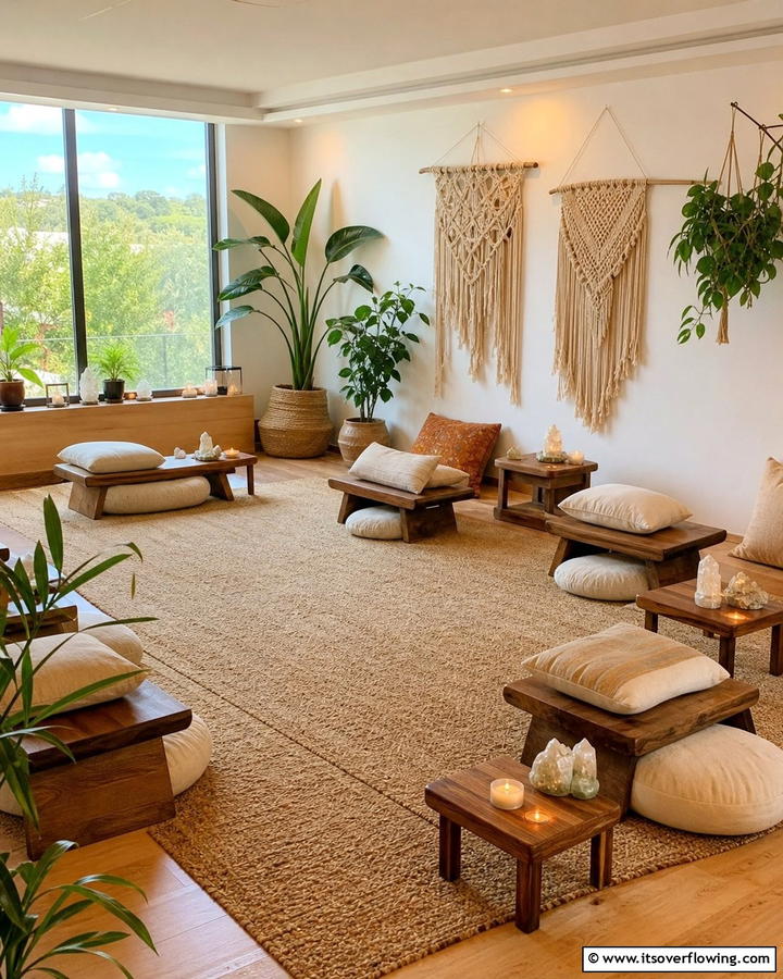 Low Wooden Furniture for Minimalist Comfort - 20 Boho Meditation Room Ideas- Tranquil Retreats