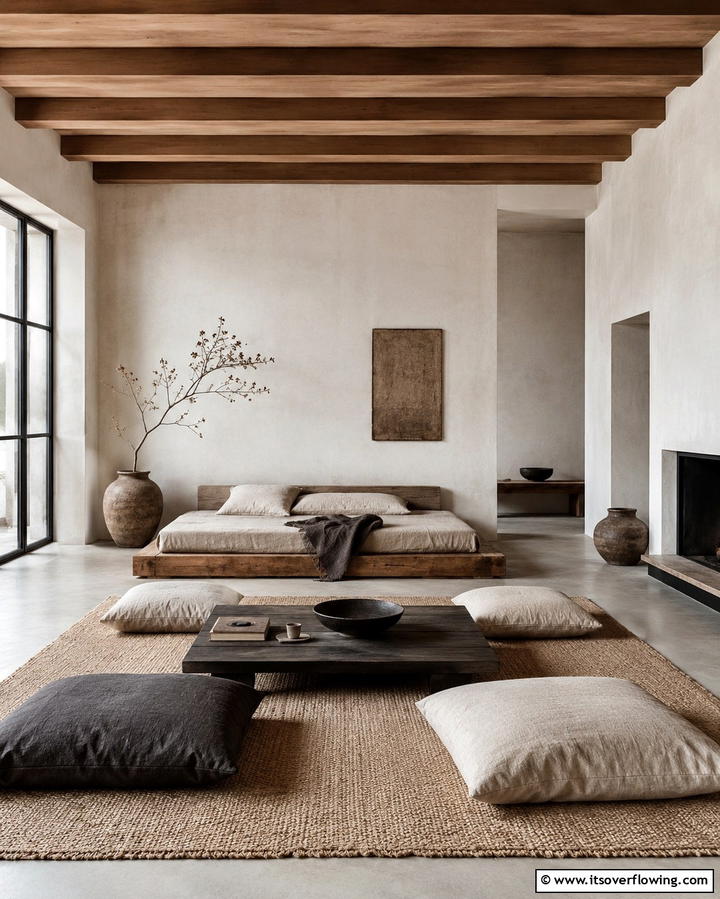 Low and Minimalist Furniture - 30 Wabi Sabi Interior Design Ideas for Serene Minimalism
