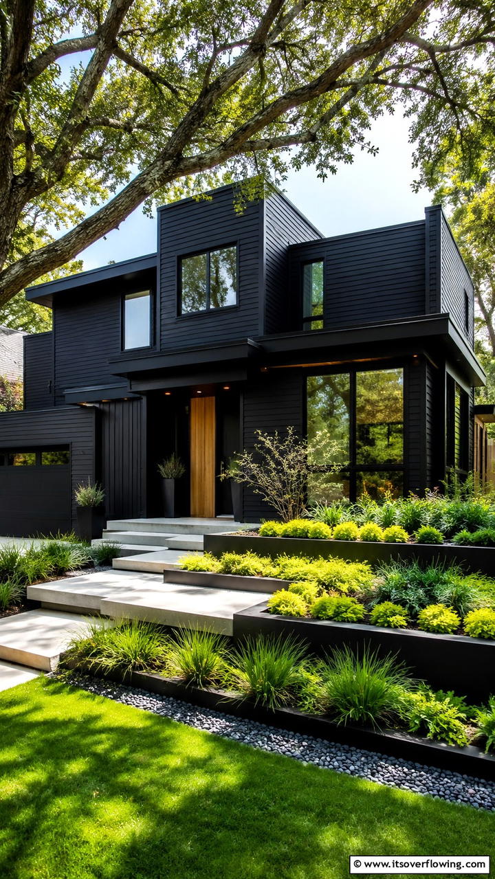 Luminous Black Depth - 30 Black House Exteriors- Bold Paint Colors for Modern Homes