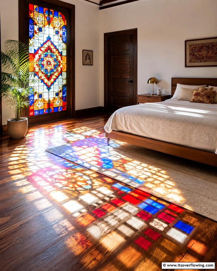 Luminous Stained Glass - 30 Moody Dark Boho Bedroom Decor Inspirations for Cozy Nights