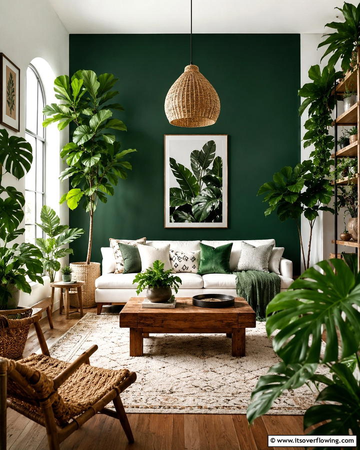 Lush Botanical Escape - 30 Forest Green Living Room Ideas for Nature-Inspired Interiors