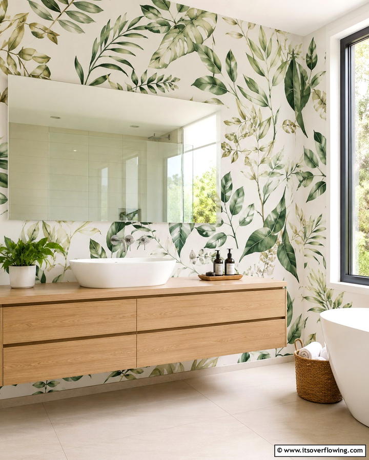 Lush Botanical Prints - 30 Stunning Bathroom Wall Ideas to Elevate Your Space