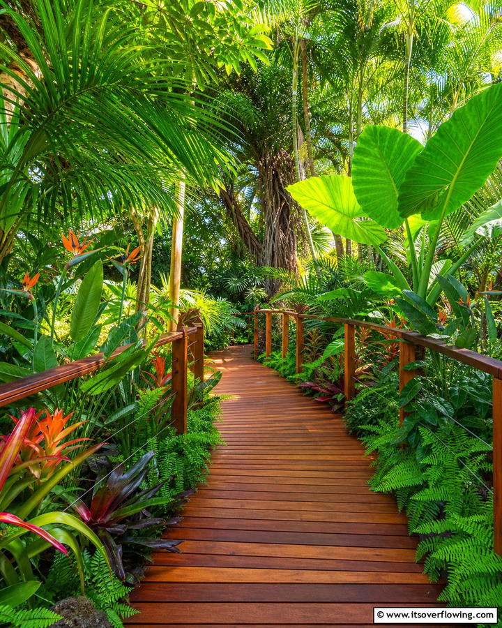 Lush Botanical Walkway - 30 Wooden Walkway Ideas for Gardens and Outdoor Paths