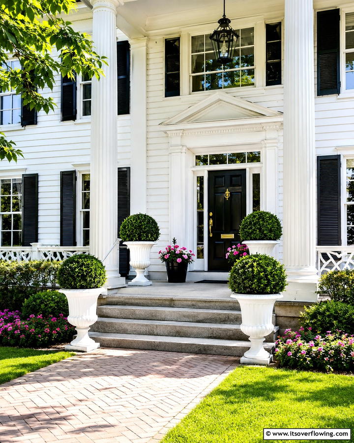 Lush Boxwood Planters - 25 Colonial Front Porch Ideas for Timeless Charm