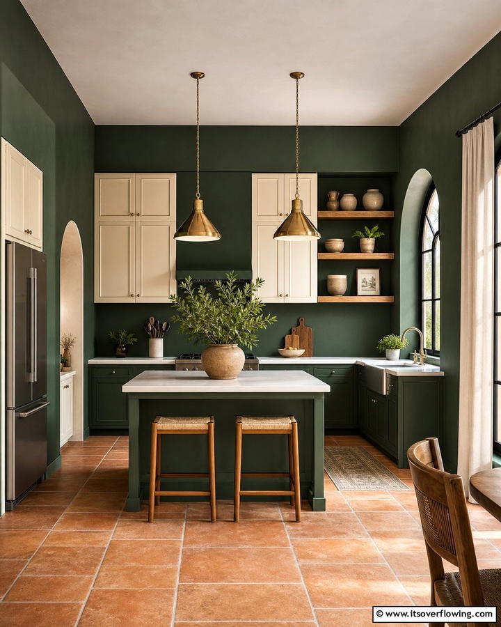Lush Dark Green Walls - 21 Dark Green Kitchen Ideas for Bold Cabinetry