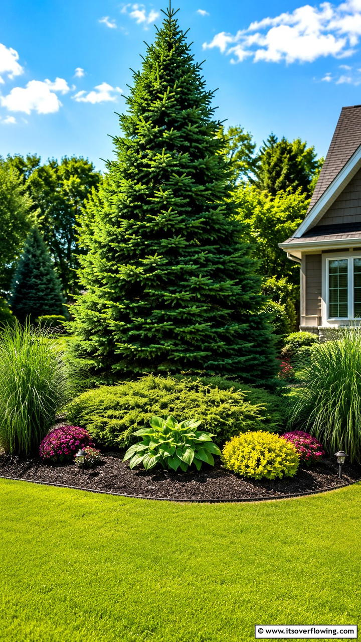 Lush Green Focal Point - 30 Front Yard Evergreen Landscaping Ideas for Year-Round Beauty