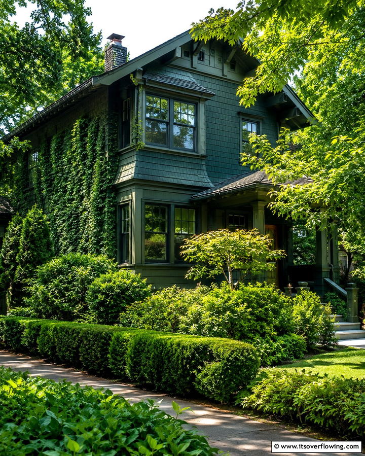 Lush Green Landscaping - 30 Stunning Dark Green Exterior House Designs for Curb Appeal