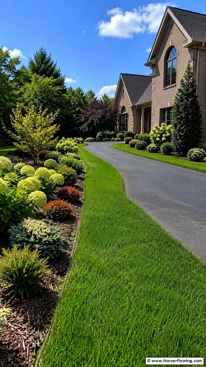 Lush Green Lawn Borders - 30 Driveway Landscape Ideas to Boost Curb Appeal