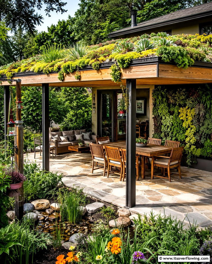 Lush Green Living RoofOne - 25 Attached Covered Patio Ideas for Year-Round Use