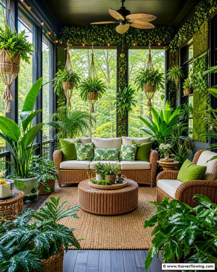 Lush Green Living Room - 21 Screened-in Porch Ideas for Year-Round Outdoor Living