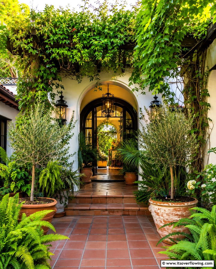 Lush Green Plantings - 30 Spanish Style Front Porch Ideas for Mediterranean Charm