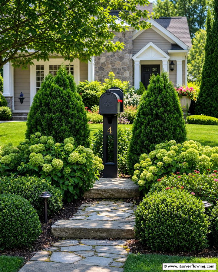Lush Green Shrub Borders - 30 Creative Mailbox Landscaping Ideas for Curb Appeal