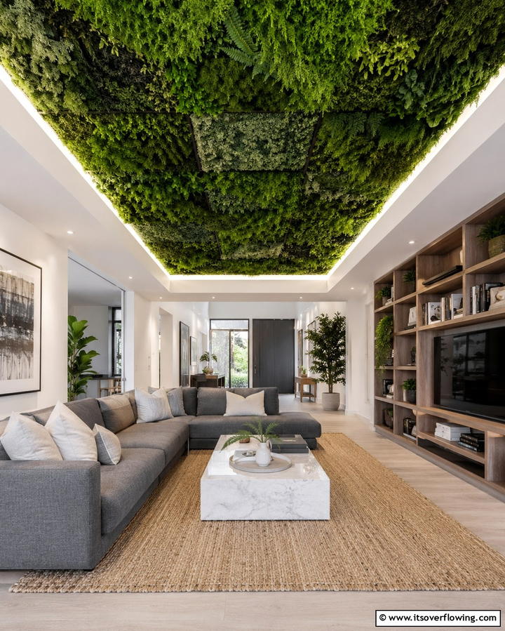 Lush Greenery Panels - 25 Green Ceiling Ideas for a Unique and Bold Statement