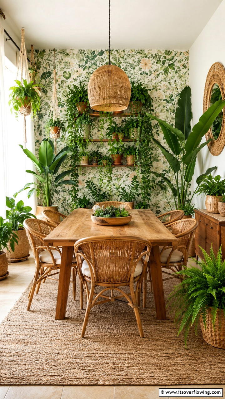 Lush Greenery Touches - 30 Boho Dining Room Ideas for Eclectic, Free-Spirited Style