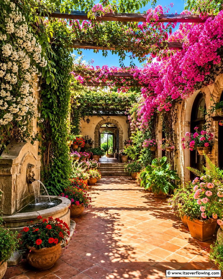 Lush Greenery and Climbing Vines - 20 Spanish Courtyard Ideas for a Serene Outdoor Space