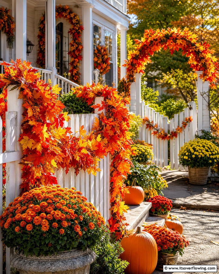 Lush Leaf Garland Adornments - 21 Fall Outdoor Decorating Ideas for a Cozy Vibe