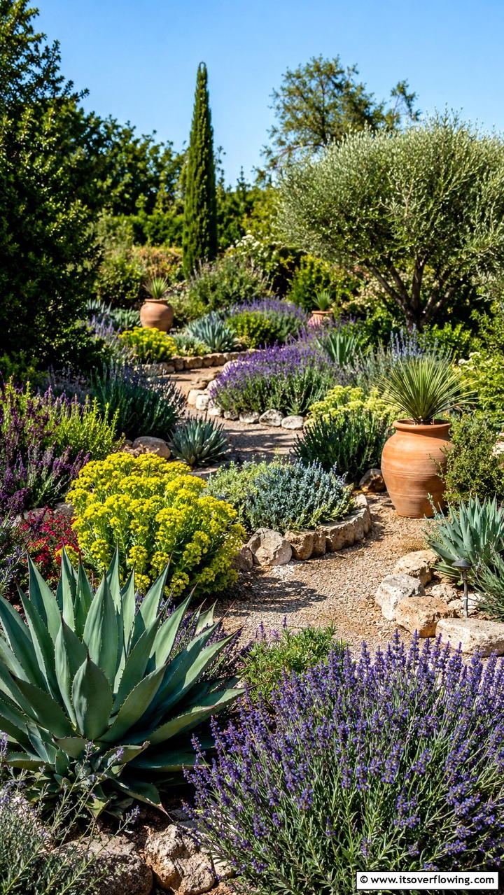 Lush Plantings with Drought Resistant Flora - 30 Greek Garden Ideas- Mediterranean-Inspired Landscaping