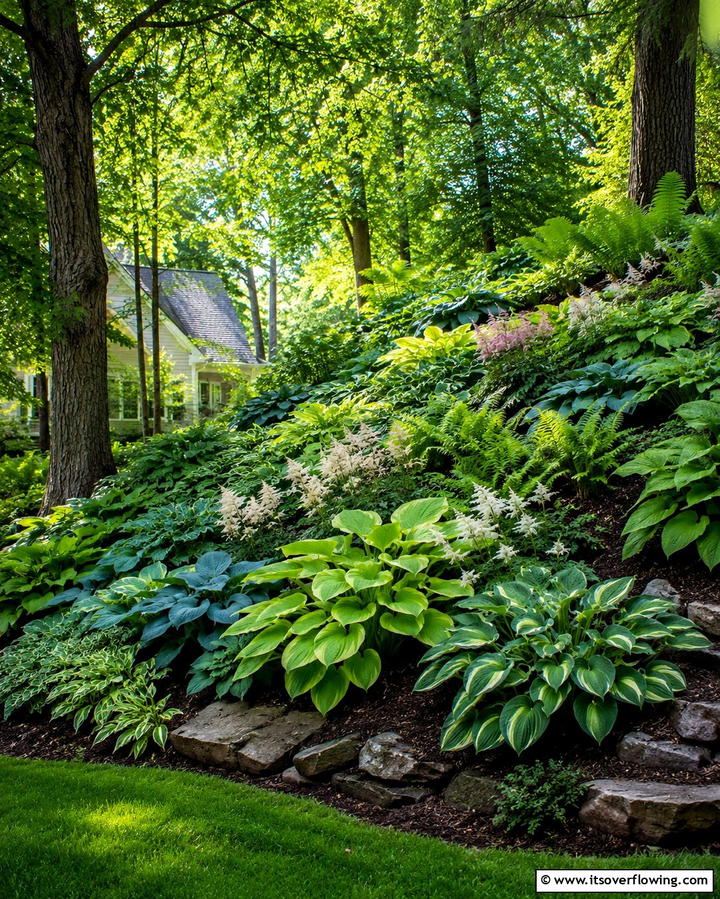 Lush Shade Garden Design - 30 Hillside Landscaping Ideas for Sloped Yards