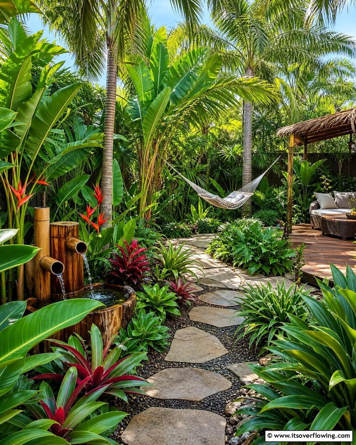 Lush Tropical Garden - 30 Garden Layout Ideas- Strategic Planting & Design Tips