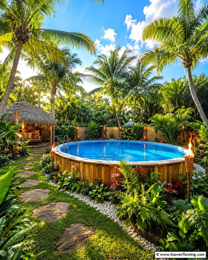 Lush Tropical Oasis - 25 Above Ground Pool Landscaping Ideas for a Stunning Yard