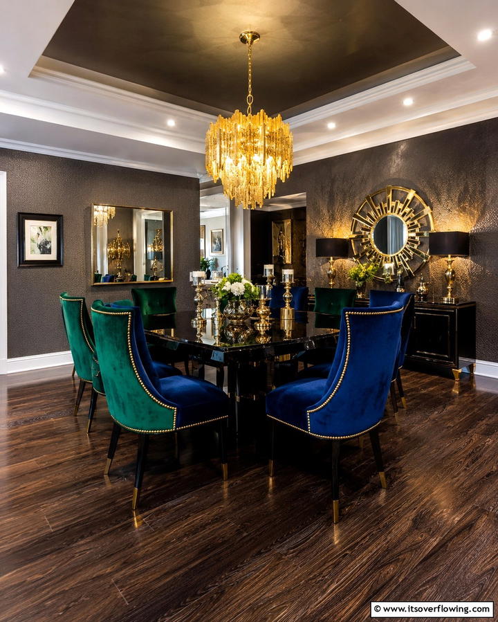 Luxe Appeal with Velvet Upholstery - 25 Dark Wood Floor Dining Room Ideas for a Classic Look