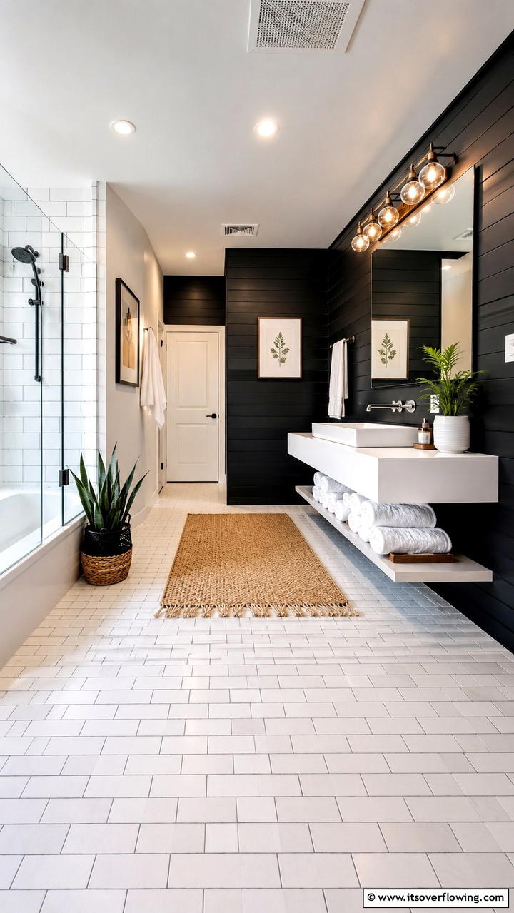 Luxe Bathroom Retreat - 30 Black Shiplap Wall Ideas for Timeless Interior Accents