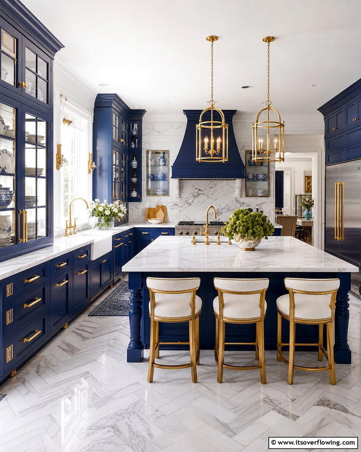 Luxe Blue Detailing - 21 Blue Farmhouse Kitchen Cabinet Ideas for Rustic Charm