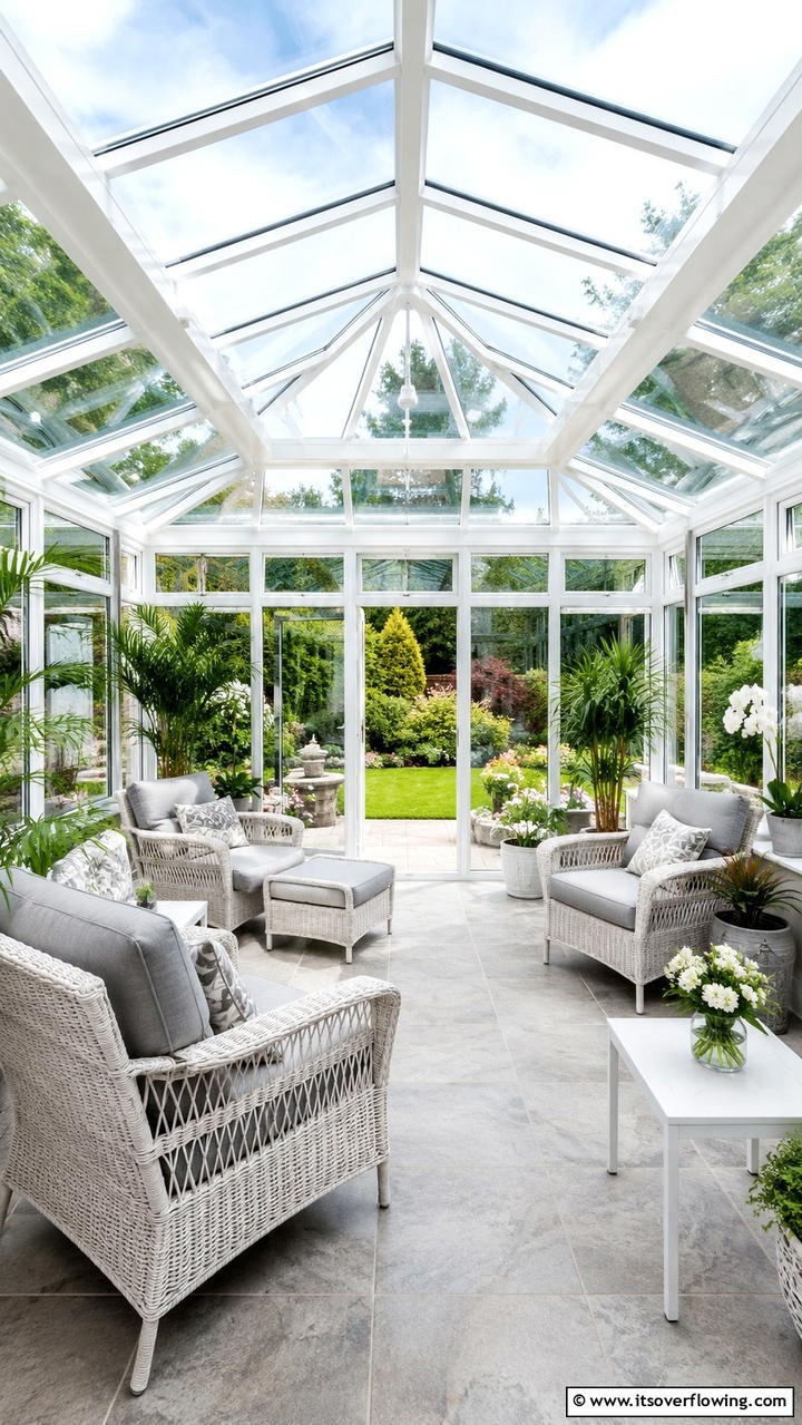 Luxe Conservatory Retreat - 30 Grey and White House Interior Ideas- Minimalist Elegance