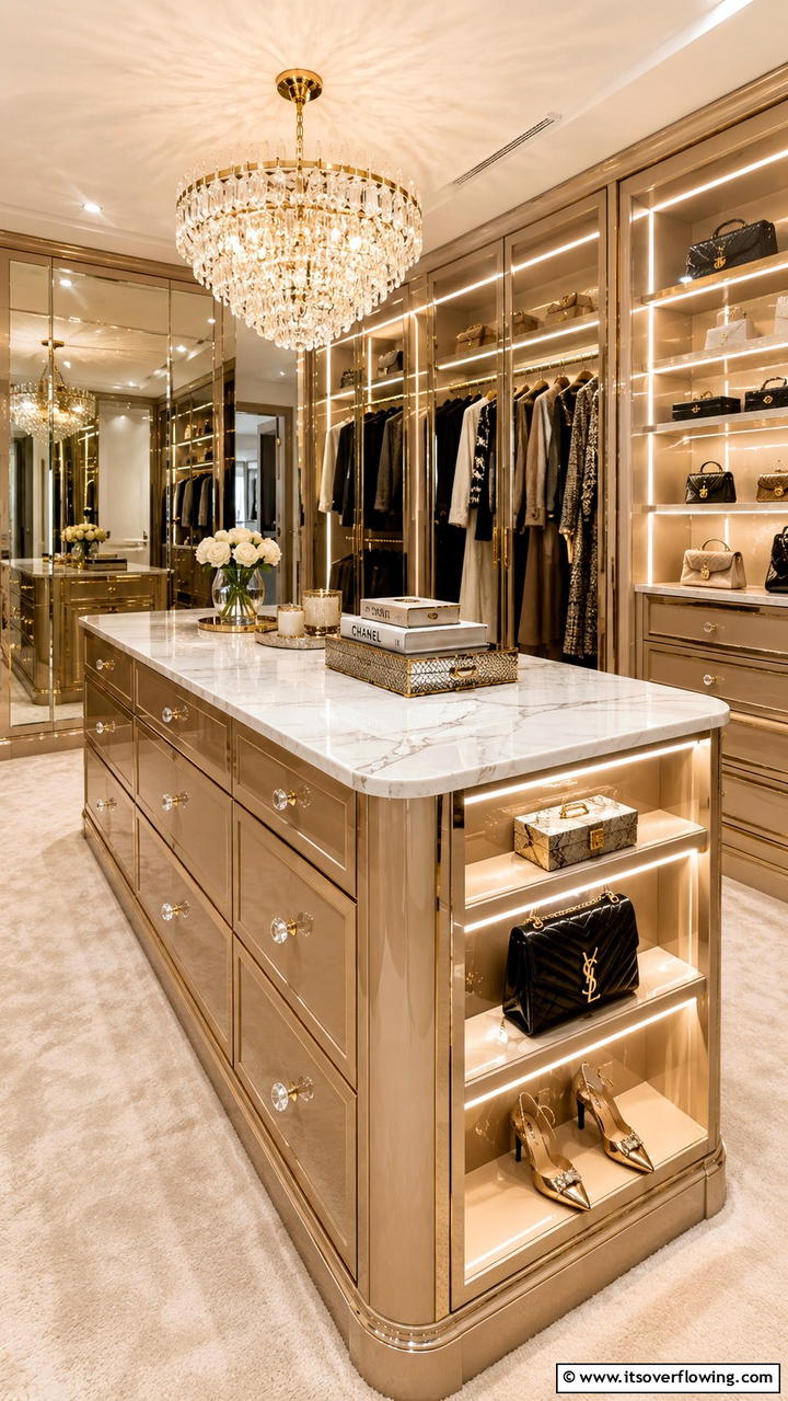 Luxe Designer Closet Island - 30 Closet Island Ideas- Luxurious Walk-In Storage Solutions