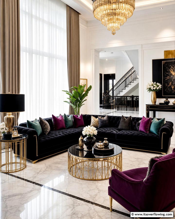 Luxe Elegance - 21 Living Room Ideas With Black Couches- Modern Style