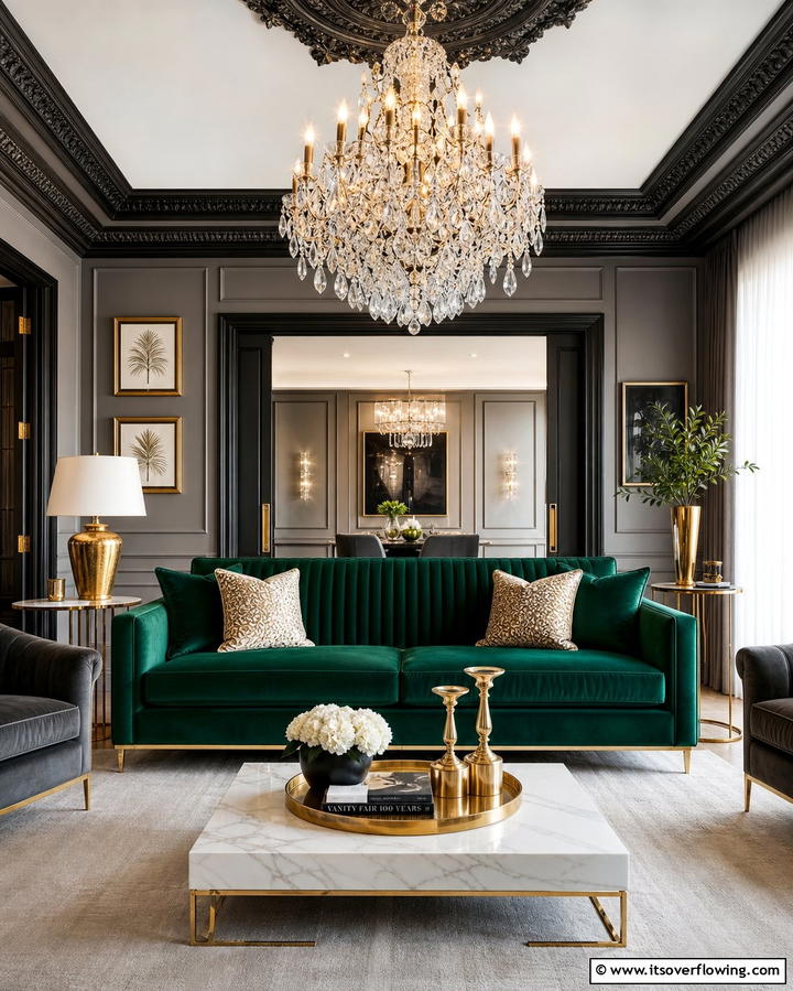 Luxe GlamourExact - 25 Living Room With Grey Walls and Black Trim Ideas