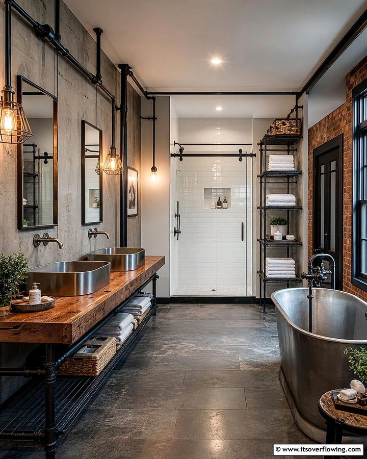 Luxe Industrial Vibe - 21 Luxury Bathroom Ideas for a Spa-Like Retreat
