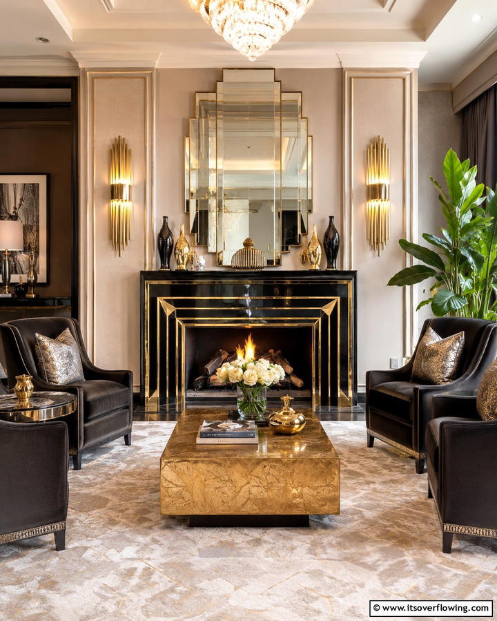 Luxe Metallic Accents - 30 Art Deco Living Room Ideas for Luxurious Spaces