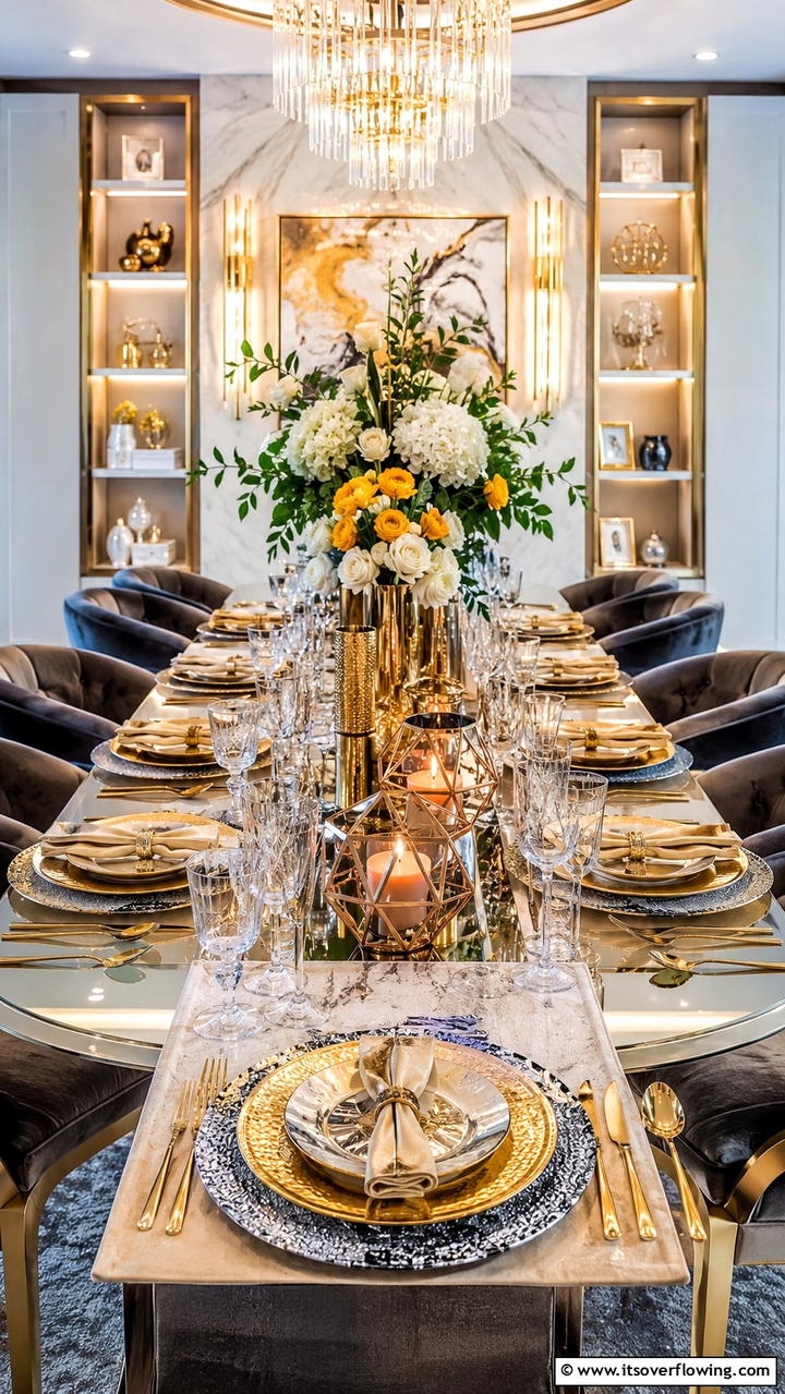 Luxe Metallic Accents - 21 Elegant Tablescape Ideas for Memorable Dining Experiences