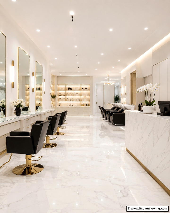 Luxe Minimalist Salon - 30 Salon Interior Design Ideas for a Chic Beauty Space