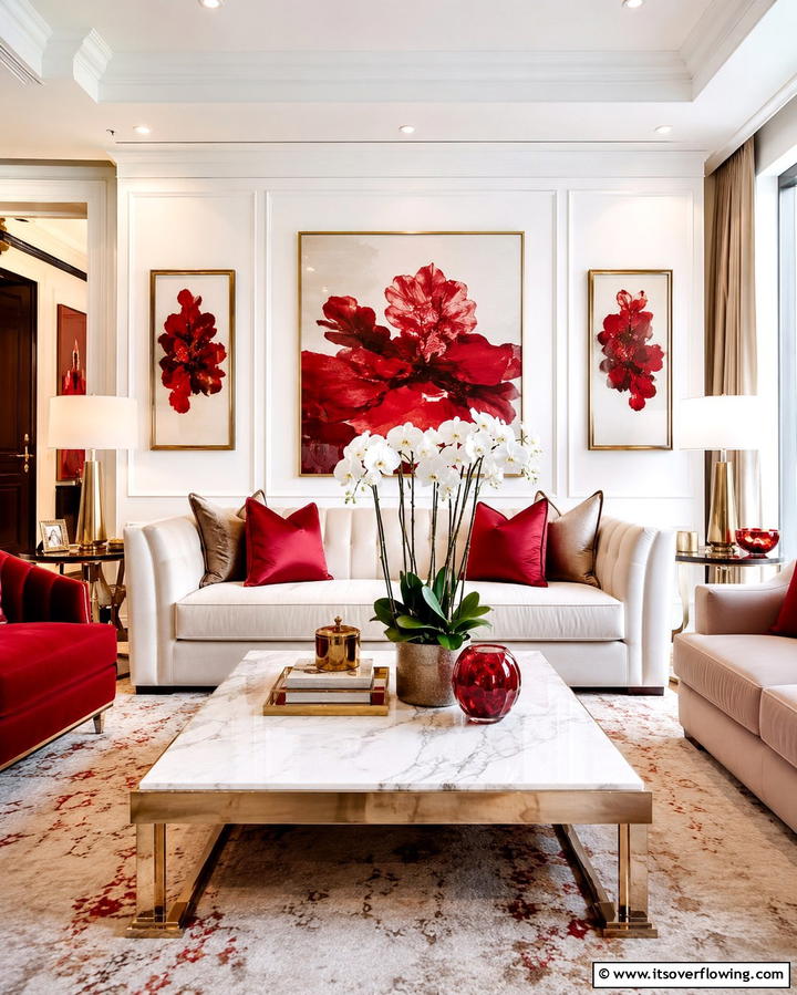 Luxe Red Detailing - 30 Red Living Room Ideas for Bold and Vibrant Spaces