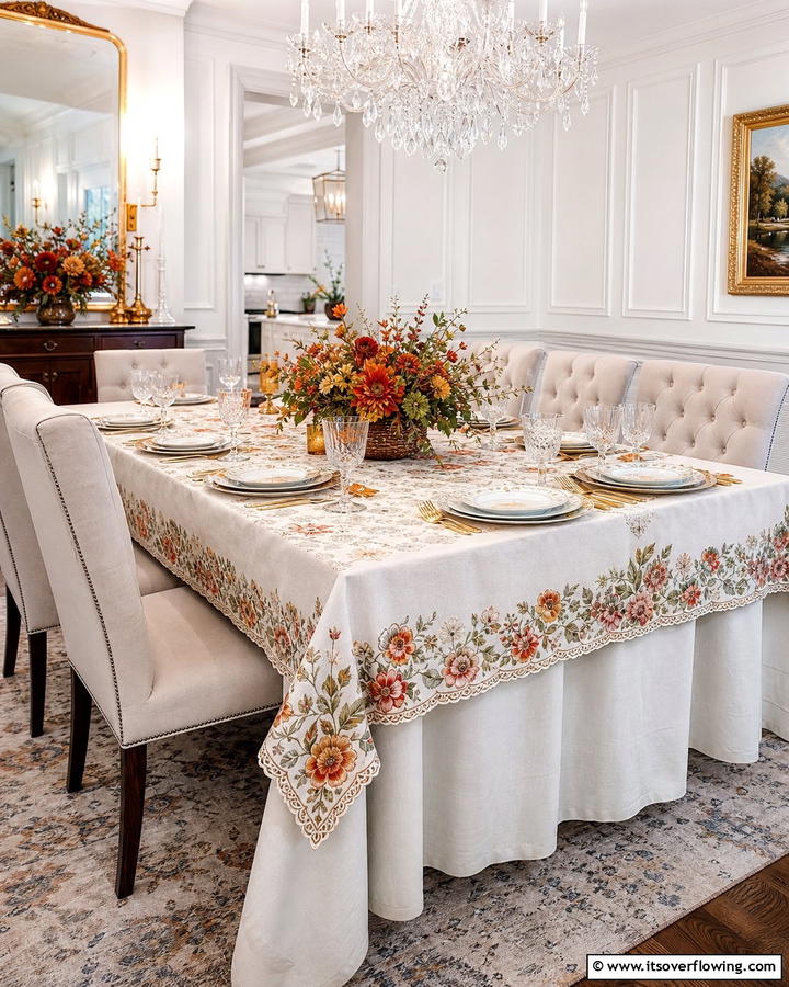 Luxe Table Linen Overlays - 21 Festive Thanksgiving Table Decor Ideas for Family Gatherings