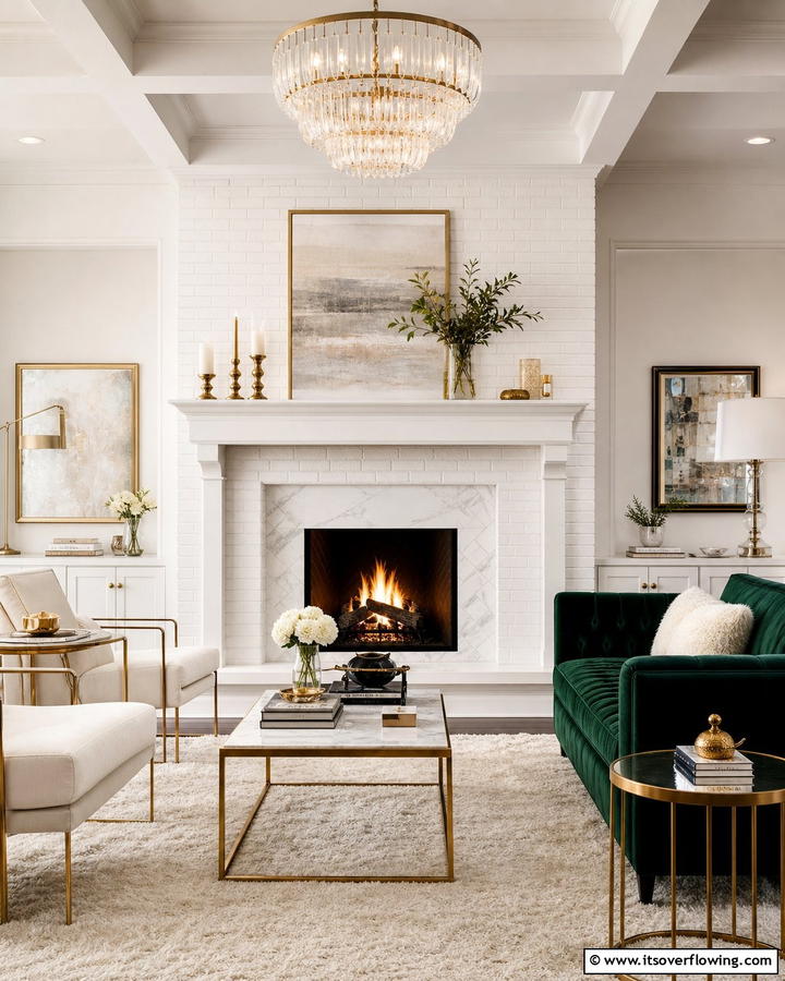 Luxe White Brick Surround - 30 White Brick Fireplace Ideas for Timeless Living Rooms