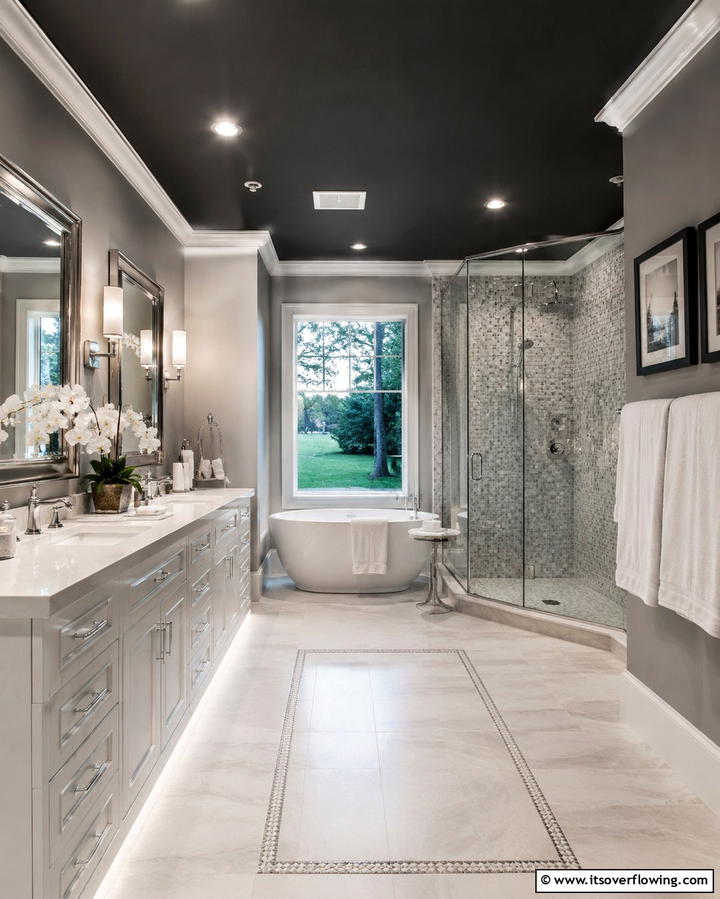 Luxurious Bathroom Oasis - 25 Black Ceiling With Grey Walls for a Dramatic Look